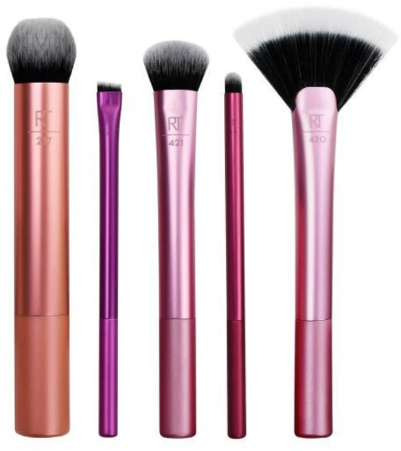 리얼 테크닉 아티스트 에센셜 메이크업 브러시 세트 파운데이션 블러셔 형광펜 아이섀도 라이너 전문 도구 합성 칫솔모 비건 크루얼티 프리 5피스, 5 Piece Set, 1개 - 쿠팡