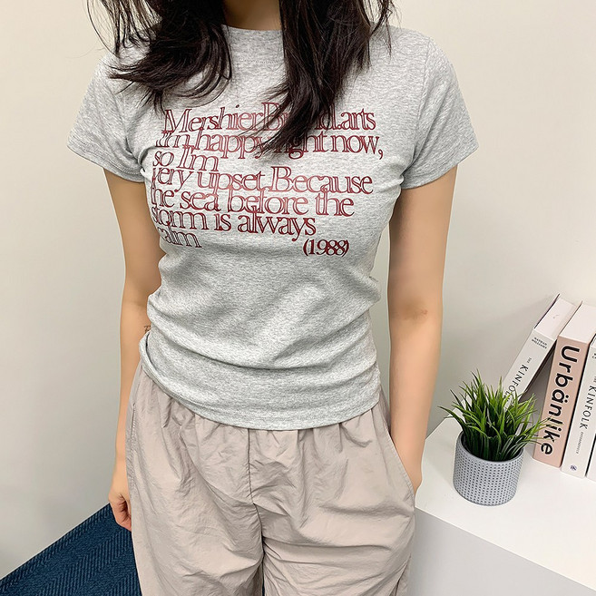 레터뮤즈티 반팔 레터링 프린트 데일리 포인트 여성 슬림핏