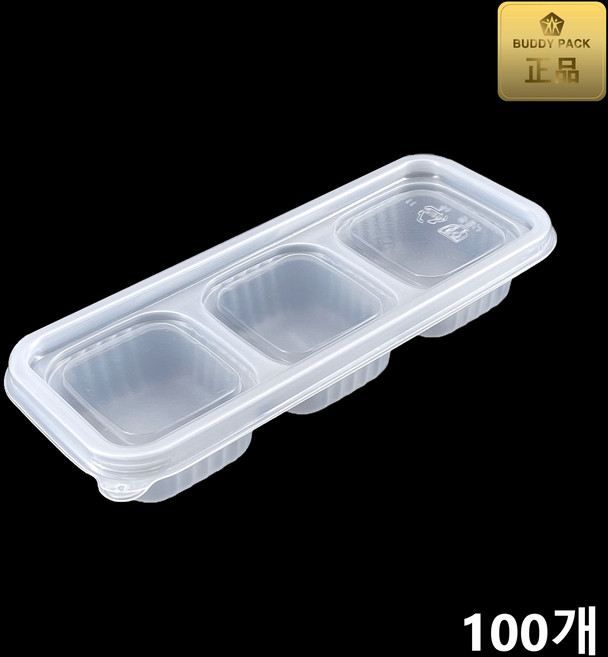 버디팩 PP 3칸 일회용 소스 반찬 용기 반투명, 1개, 100세트