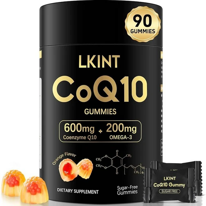CoQ10 젤리 Co Q 10 보충제 무설탕 Cq10 600mg 오메가 3 및 비타민 E 함유 고흡수 코엔자임 Q10 심장 건강 에너지 항산화 지원 오렌지 맛 90개 - 쿠팡