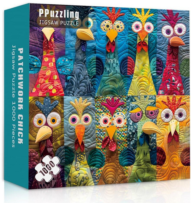 성인용 재미있는 닭 퍼즐 1000피스 패치워크 수탉 직소 퍼즐 가정 벽 아트와 같은 다채롭고 귀여운 동물 퍼즐, 성인용 재미있는 닭 퍼즐 1000피스, 패치워크 수탉