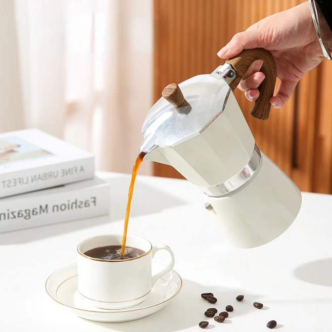 PYHO 모카포트 에스프레소 커피 메이커 가정용 전자동 모카포트, 흰색, 300ML