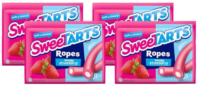 SweeTARTS 젤리 스위트타츠 로프 사탕 수박 베리 충돌 부드럽고 쫄깃한 9온스, 상큼한 딸기, 9 oz (4개 팩), 255g