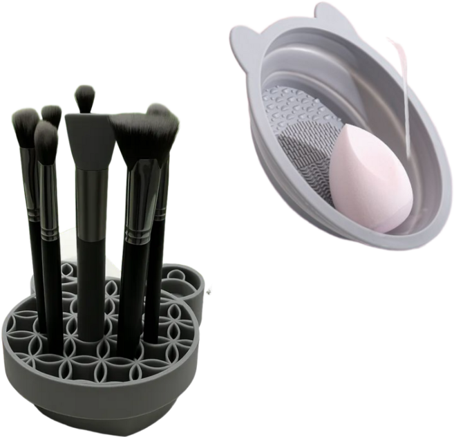 트랠리 메이크업 브러쉬 세척 건조 올인원, 1세트, 그레이+그레이