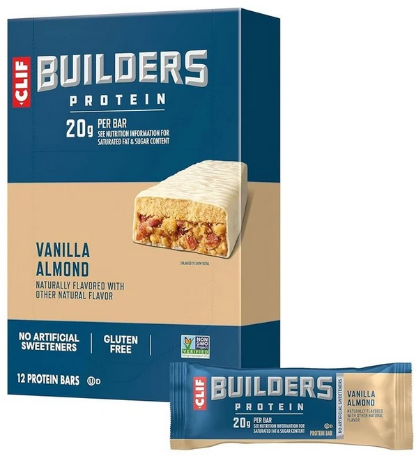 CLIF Builders + 카페인 - 초콜릿 칩 쿠키 반죽 맛 단백질 바 글루텐 프리 GMO 저혈당 20g 68g(2.4온스) (12개) 200372, 12PK Builders, 바닐라 아몬드 - 쿠팡