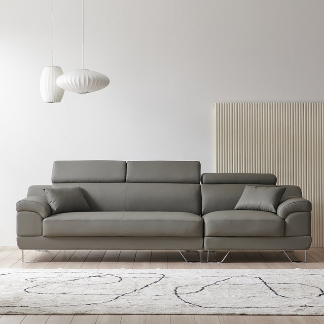 바로방가구 오스카 4인용 신소재 가죽소파 헤드레스트 인조가죽 거실 4인 쇼파, 그레이, 스툴 미포함