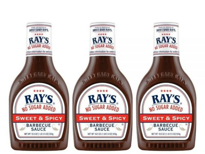 Sweet Baby Ray's 디핑 소스 스위트 레이의 무설탕 바비큐 달콤하고 매운 맛 18.5온스 병 그릴링과 딥핑에 적합 3개 세트 레이 스티커 포함, 524g