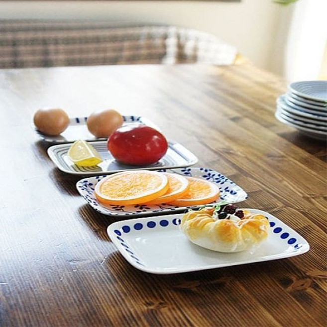 일본제작 도자기 블루에가와리 직사각접시 4P세트 79000EA 1EA, 본상품