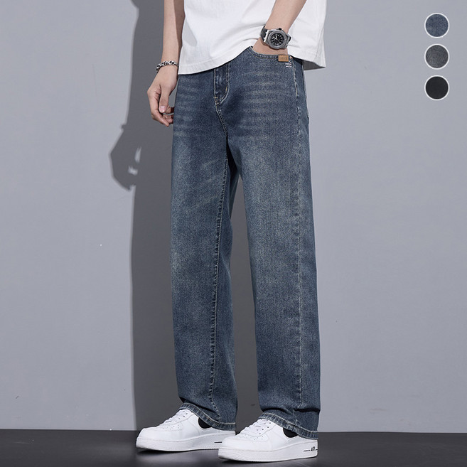 wassup 남자 청바지 여름용 얇은 스판 일자핏 와이드 남자 여름바지