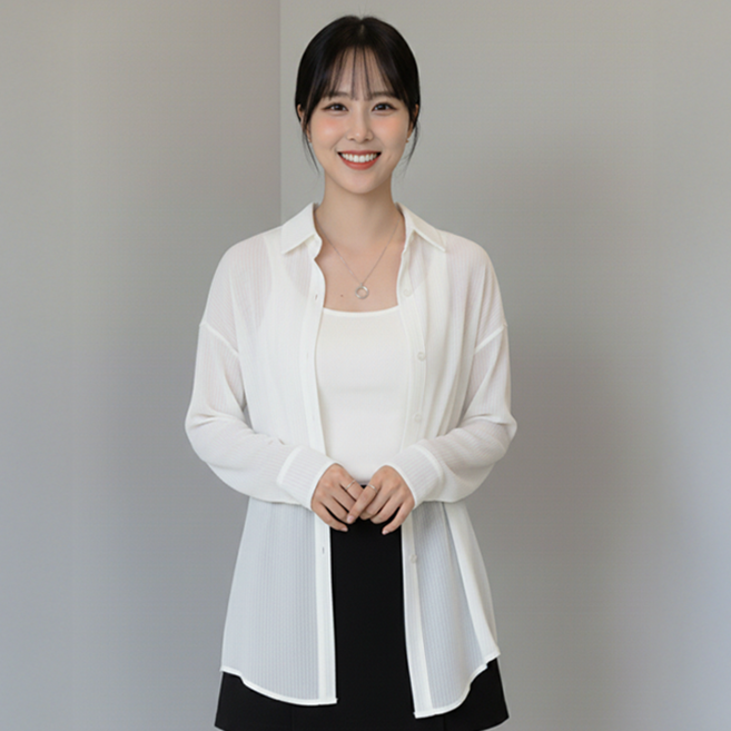 데일로엔 여성 여름 시스루 쉬폰 블라우스 긴팔 셔츠