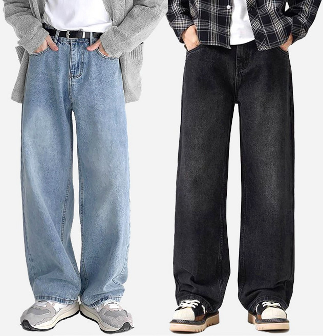 남자 청바지 와이드 밴딩 데님 팬츠 사계절 빅사이즈