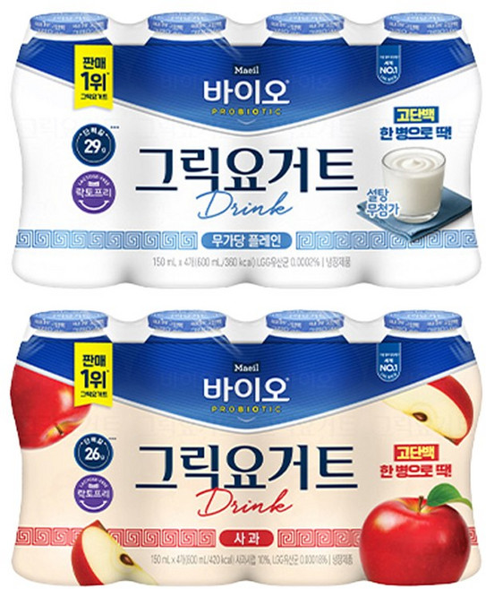매일바이오 그릭요거트 드링크(150mlX4입) 무가당1개+사과1개 냉장무료배송