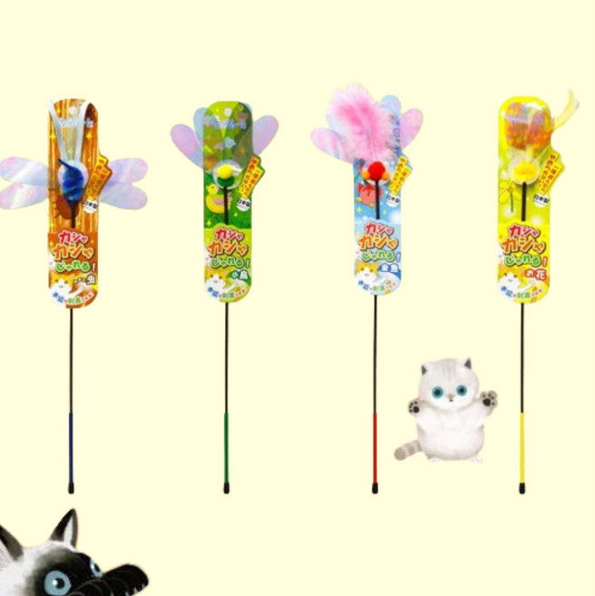 카샤카샤 재롱스틱 4종 딱정벌레+참새+금붕어+꽃, 1세트, 혼합