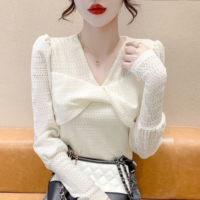 COSYEVNO 여성 상의 브이넥 셔링 니트 탑 세련된 CXJp-04