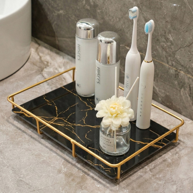 대한만물상 골드프레임 화장품 정리대 인테리어 트레이, 블랙