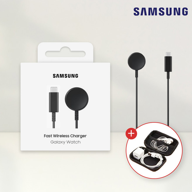 삼성전자 정품 갤럭시 워치8 클래식 갤럭시 워치7 울트라 워치6 워치5 C타입 무선 고속 충전 케이블 충전독 충전기 EP-OL300 N, 블랙 + 보관파우치