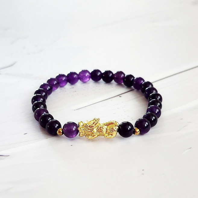 재물 금전운 황금비휴 자수정 팔찌