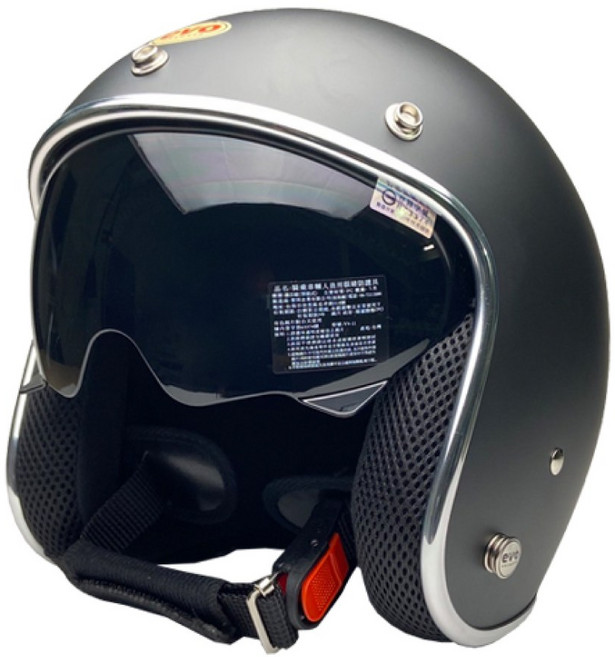 EVO 3/4罩復古安全帽，內置遮陽鏡片設計, 消光黑