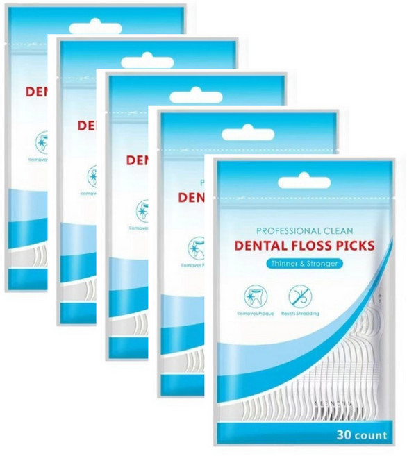 깨끗한 이 스마트 치실 일회용 치실150개+휴대용케이스 증정, 5개, 30개입, 7.4cm