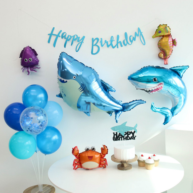 이벤트홀릭 상어 풍선 생일파티세트, 숫자풍선 없음