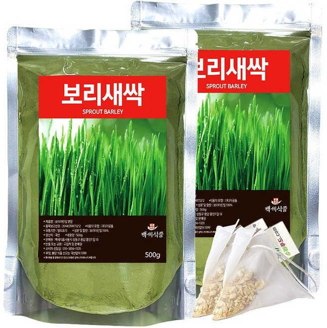국내산 새싹보리 분말 폴리코사놀 보리 새싹 가루 국산 + 슈퍼푸드.com 연자육 티백, 2세트, ( 팩 500g + 1g )