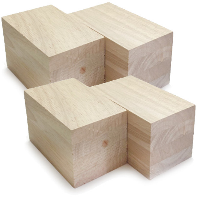 아이베란다 원목 사각 몽땅각재 작은사이즈 소품 교육 가구 다리 받침, 4개, 고무나무 집성 60x60x100mm