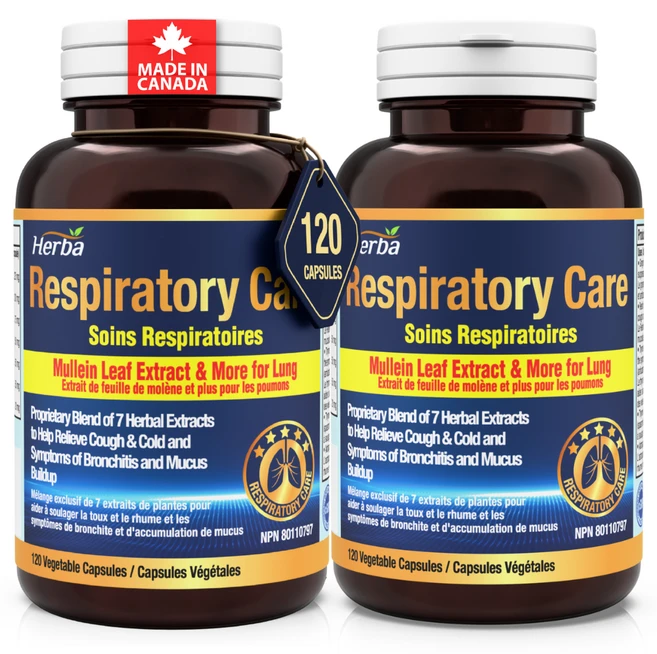 레스피레토리 케어 120식물성캡슐 렁 위한 멀린 잎+6가지 성분 Respiratory care 캐나다 식약처 승인 허바 캐나다, 2개, 120정 - 쿠팡