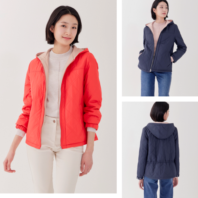 [지센창원] 여성 퀼팅 배색 후드 집업 자켓형 간절기 패딩 점퍼 LSJPP152