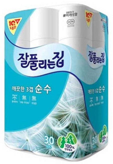 두루마리 롤 순수 잘풀리는집 화장지 휴지 30롤 3겹, 1개