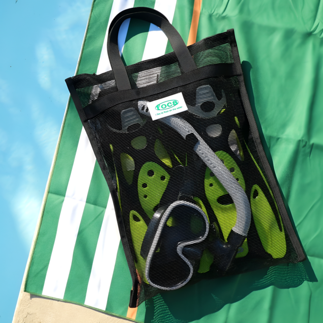 포카 코팅 다용도 메쉬백 블랙 스노쿨링 숏핀 장비 물놀이 수영 워터파크 비치 가방