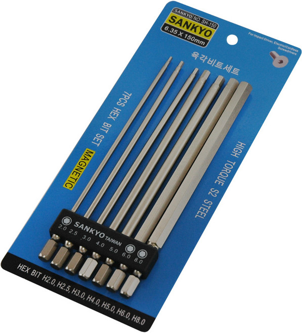비트세트 SH-150 육각 렌치 150mm 7P 전동DR 자석비트, 1세트