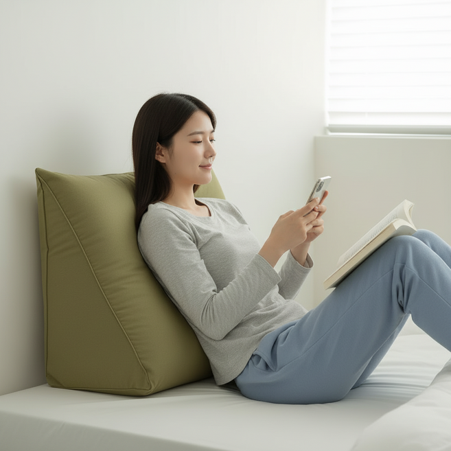 스칸디네이처 대형 옥스포드 삼각 등받이 쿠션, 1개, 딥그린