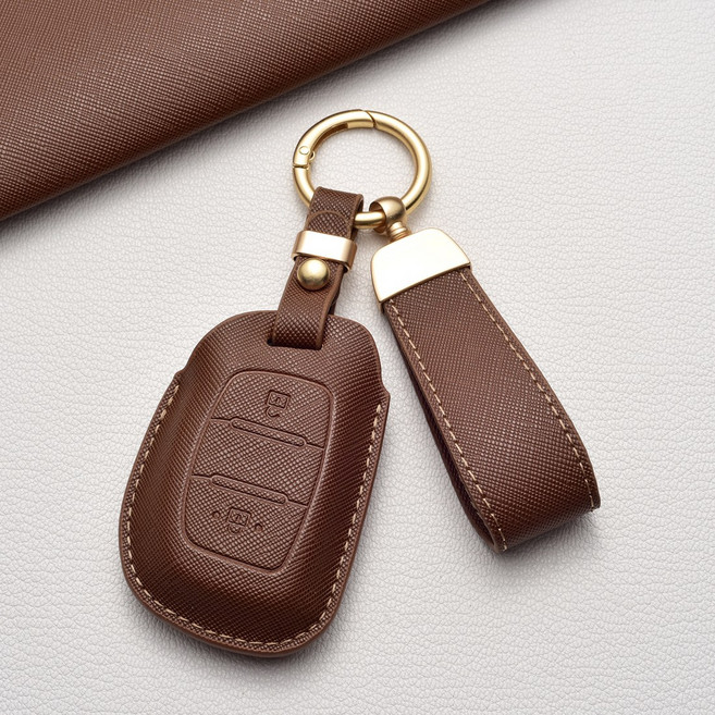 럭셔리 현대 2/3버튼 프라다 그레인 키 케이스 - 포터2/투싼IX/액센트/아반떼 등 핏 퍼펙트, 현대 X2 타입(2버튼), 카푸치노