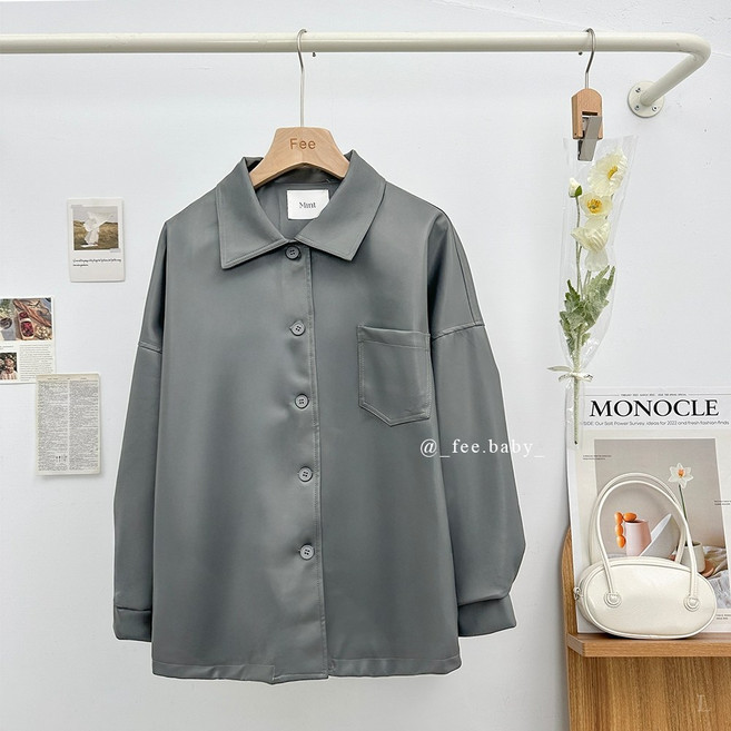 單口袋翻領皮外套(長版) 皮革外套 西裝外套 美拉德 秋冬穿搭 鹽系穿搭 秋冬