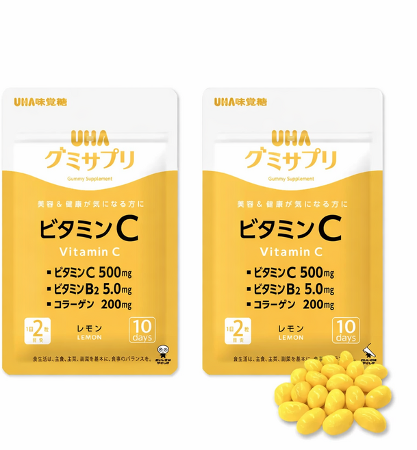 UHA 味覺糖 維他命C軟糖 10日份共20顆 檸檬風味 小包裝, 2個, 20顆