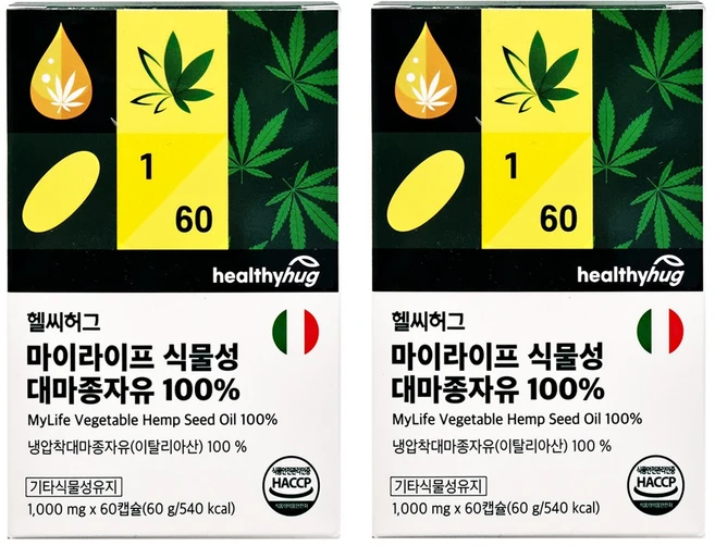 마이라이프 식물성 대마종자유100% 햄프씨드오일 식물성캡슐/냉압착/기름, 2박스, 60회분 - 쿠팡