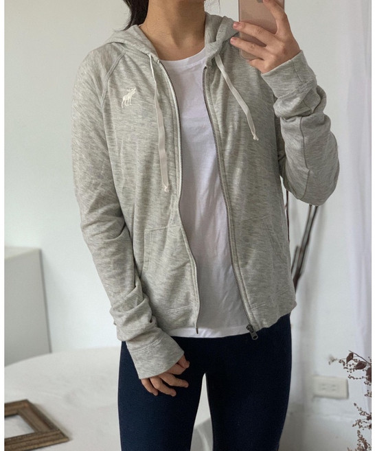 Abercrombie & Fitch 女款連帽外套 淺灰色 M碼