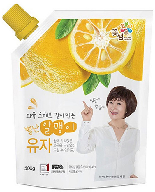 꽃샘 별난알맹이 유자 파우치 500g 1BOX (8개입) _ 79421300EA, 8개