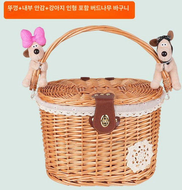 고르미 미니벨로바구니 바스켓 가방 앞바구니, 1개, 리본 뚜껑형내장자석 강아지