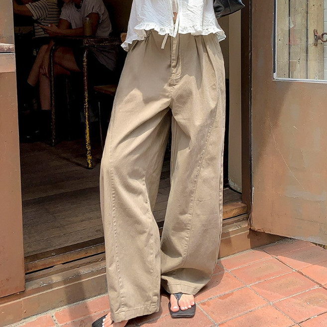 떳다그녀 던에브 핀턱 와이드핏 코튼 면바지 여름 스트릿 Y2K 하이웨스트 데일리룩 와이드팬츠