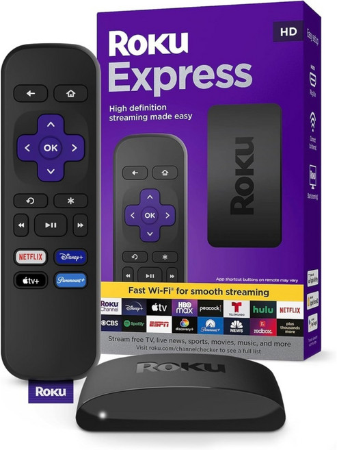 TV 스트리밍 장치 라이브 스틱 영화 Roku Express | 표준 리모컨 제어 없음 무료 및 TV가 포함된 HD, 1개