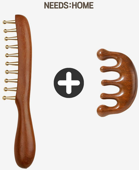 니즈홈 두피괄사 머리지압빗 샌달우드 브러쉬, 1개, 두피괄사2종세트