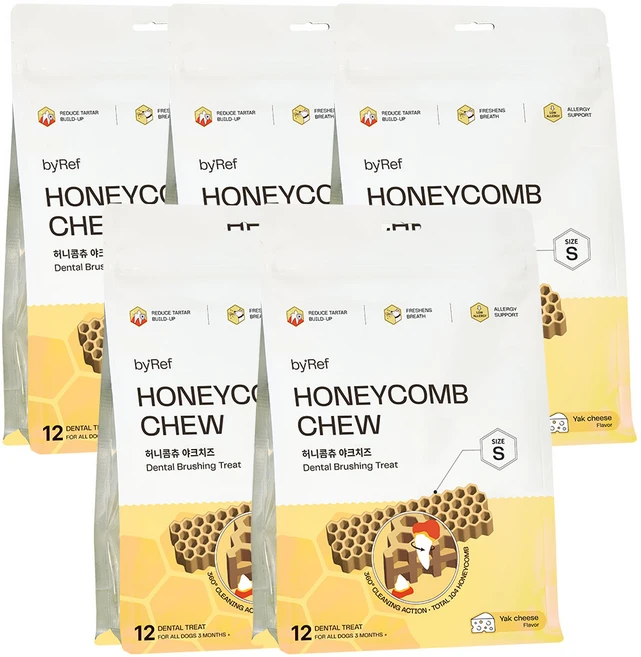 바이레프 강아지 허니콤츄 저유당 고단백 노령견 설채현 덴탈껌, 120g, 야크치즈맛S, 5개 - 쿠팡