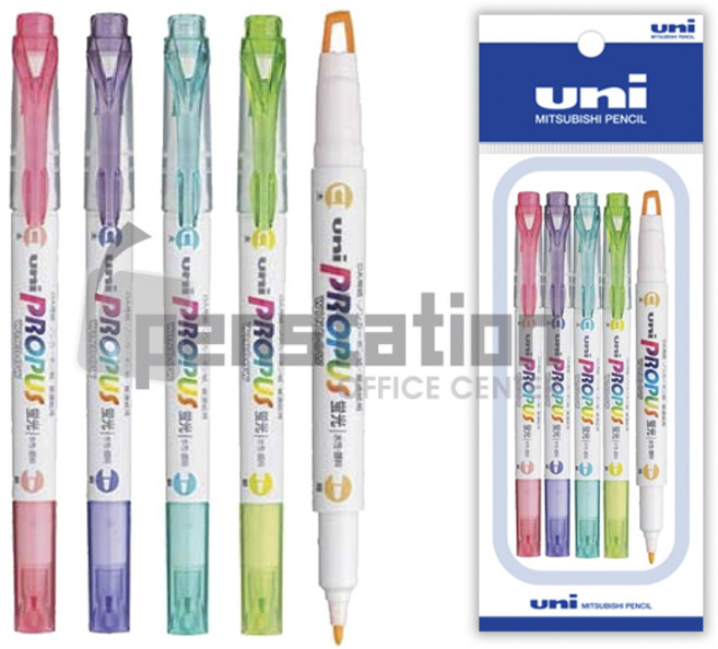유니 프로퍼스 윈도우 형광펜 5개 세트, 브라이트옐로우1+라임1+아쿠아1+라벤더1+사쿠라1