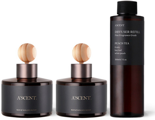 [1+1+1] 에이센트 차량용 디퓨저 120ml 2구 + 리필 200ml 기획세트, 1세트, 피치티