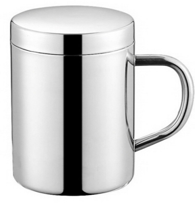 뚜껑 손잡이 이중 스텐컵 스텐머그컵 소 200ml, 손잡이 뚜껑 스텐컵 400ml-1개