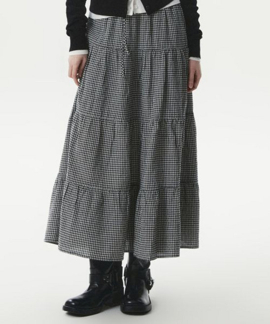 whoau Check Long Tiered Skirt / WHWHG2441F