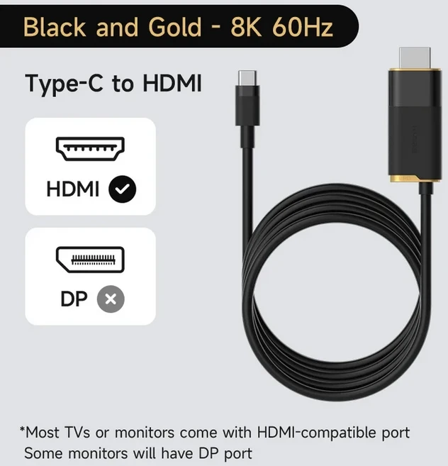 닌텐도 스위치/OLED/스위치2용 하기비스 스위치 독 USB C to HDMI 케이블 어댑터 8K@60Hz HDR 100W PD (노, 01 Black Gold -8K60Hz, 01 Black Gold -8K60Hz