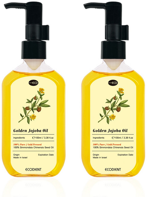 [에코디언트] 100% 퓨어 골든 호호바 오일, 2개, 100ml