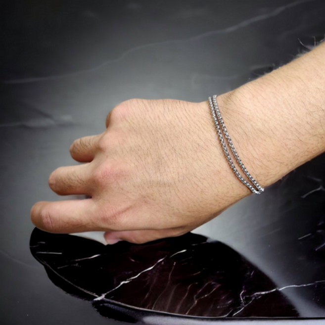 쥬얼포레 변색없는 심플라인 두줄 써지컬 팔찌 써지컬스틸 남성 여성 남녀공용 레이어드 심플 기본 체인